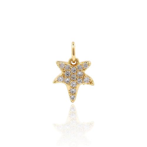 Terningformet Zirkon Micro Pave Messing vedhæng, Starfish, forgyldt, mode smykker & du kan DIY & Micro Pave cubic zirconia, flere farver til valg, nikkel, bly & cadmium fri, 10x13.50x2mm, Solgt af PC