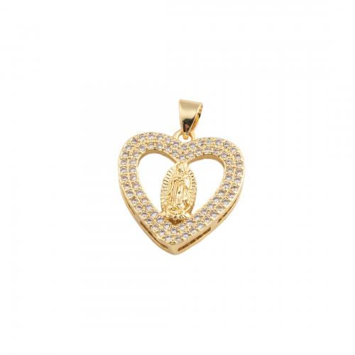 Cubic Zirconia Micro Pave bronze Pingente, cobre, Coração, joias de moda & unissex & micro pavimento em zircônia cúbica, dourado, níquel, chumbo e cádmio livre, 19.50x18mm, vendido por PC