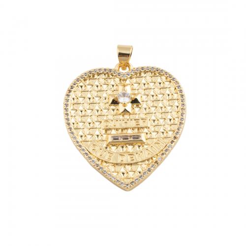 Cubic Zirconia Micro Pave Brass Pendant Heart fashion jewelry & Unisex & micro pave cubic zirconia golden nickel lead & cadmium free Sold By PC