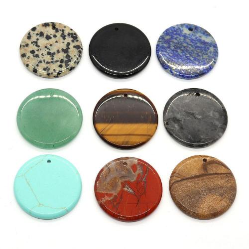 Gemstone Pendants Jewelry Natural Stone Flat Round DIY 30mm Sold By PC