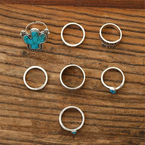 Sinc Alloy Ring Set, le turquoise, 7 bpíosa & jewelry faisin & do bhean, nicil, luaidhe & caidmiam saor in aisce, Díolta De réir Socraigh