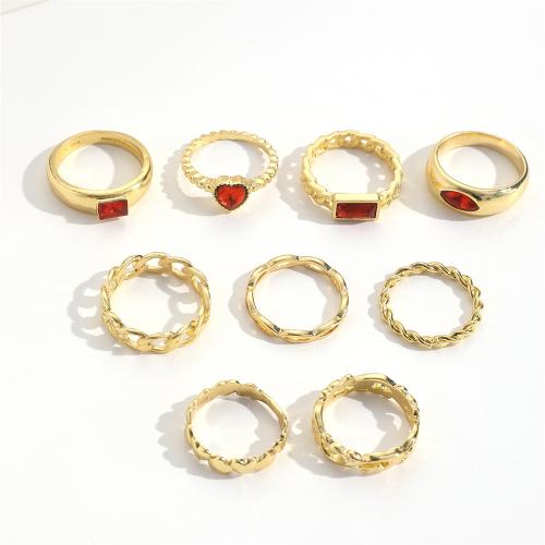 Zinklegering Ring Set, Zinc Alloy, mode sieraden & voor vrouw & met strass, gouden, nikkel, lood en cadmium vrij, Verkocht door Stel