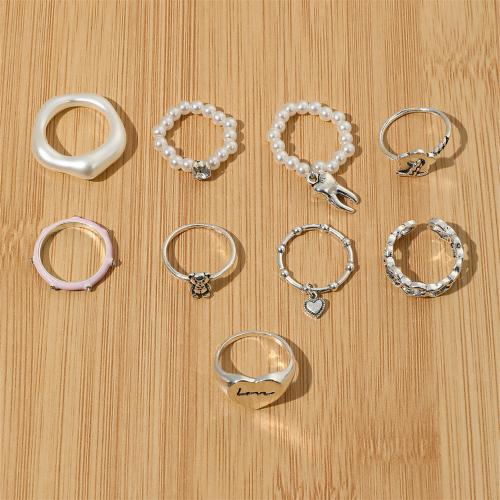 Zink Alloy Ring Set, med Plast Pearl, mode smycken & olika stilar för val & för kvinna & emalj, nickel, bly och kadmium gratis, Säljs av Ställ