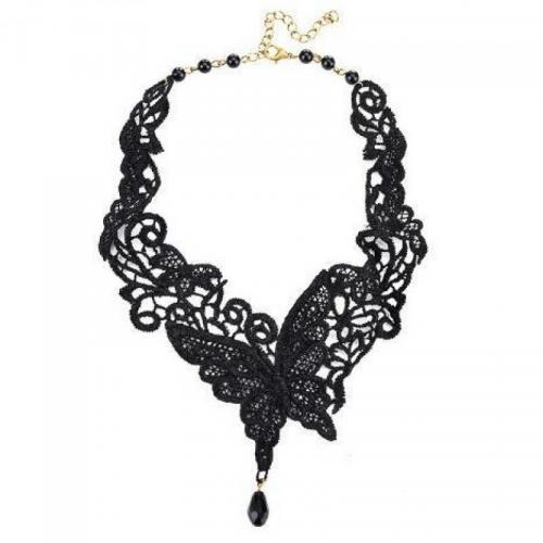 Choker del bordado, Encaje, con Plástico & aleación de zinc, con 8cm extender cadena, Joyería & para mujer, Negro, longitud aproximado 40 cm, Vendido por UD