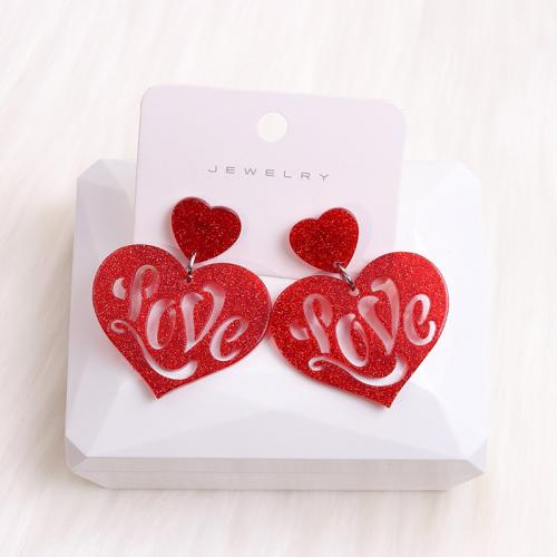 Acrylic Jewelry Earring Heart painted fashion jewelry & for woman Sold By Pair