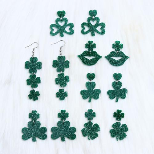 Boucle d'oreille bijoux acrylique, peinture, bijoux de mode & styles différents pour le choix & pour femme, vert, Vendu par paire