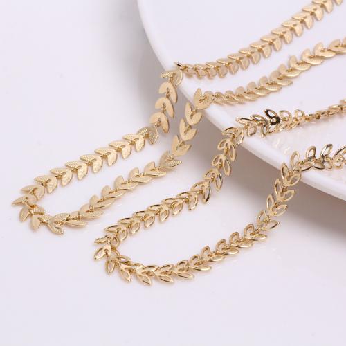 Mässing Dekorativa Chain, Leaf, 14K guldpläterad, DIY & olika stilar för val, 6.50mm, Säljs av m