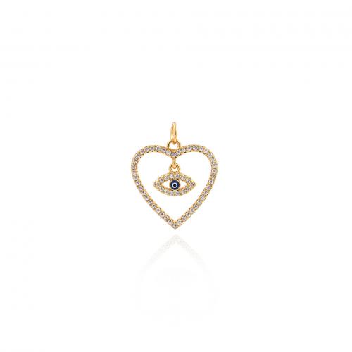 Evil Eye Pendler, Messing, Heart, 18K forgyldt, mode smykker & du kan DIY & Micro Pave cubic zirconia & emalje & hule, nikkel, bly & cadmium fri, 19.30x22.50x2mm, Solgt af PC