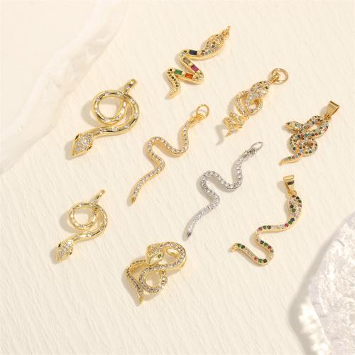 Messing hanger met micro-paved kubieke zirconia's, Slang, gold plated, DIY & micro pave zirconia, meer kleuren voor de keuze, nikkel, lood en cadmium vrij, Verkocht door PC