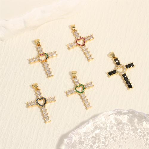 Cubic Zirconia Micro Pave Brass Pendant Cross gold color plated DIY & micro pave cubic zirconia nickel lead & cadmium free Sold By PC