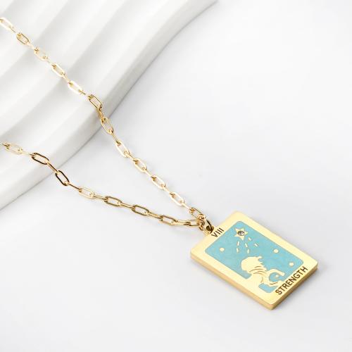 Collier de bijoux en acier inoxydable, Acier inoxydable 304, avec émail, avec 50mm chaînes de rallonge, rectangle, Placage de couleur d'or, bijoux de mode & styles différents pour le choix & pour femme & avec strass, protéger l'environnement, sans nickel, plomb et cadmium, Pendant:16.1x22mm, Longueur Environ 450 mm, Vendu par PC