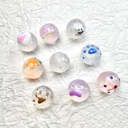 Grânulos de jóias de acrílico, acrilico, with esmalte, Roda, desenho de mão, aleatoriamente enviado & DIY & luminosa, cores misturadas, 16mm, Aprox 200PCs/Bag, vendido por Bag