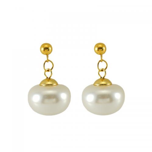 Roestvrij staal Stud Earrings, 304 roestvrij staal, met Plastic Pearl, 18K verguld, mode sieraden & voor vrouw, nikkel, lood en cadmium vrij, 24x14mm, Verkocht door pair