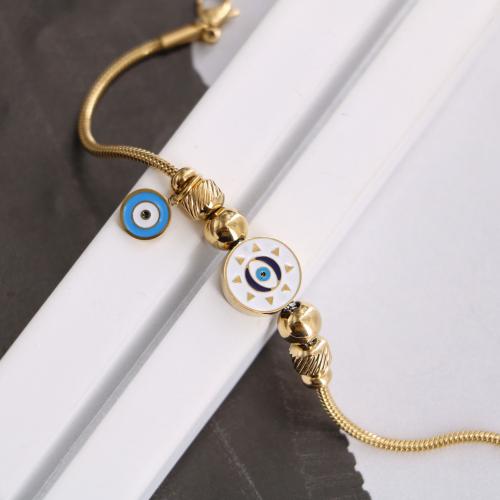 Titano plienas Apyrankė, su 2inch Extender grandinės, Evil Eye, 18K paauksuotas, moters & emalė, Ilgis Apytiksliai 6.3 Inch, Pardavė PC