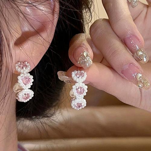 Perlas plásticas Arito, con aleación de zinc, chapado, diferentes estilos para la opción & micro arcilla de zirconia cúbica & para mujer, earring length 10-30mm, Vendido por Par