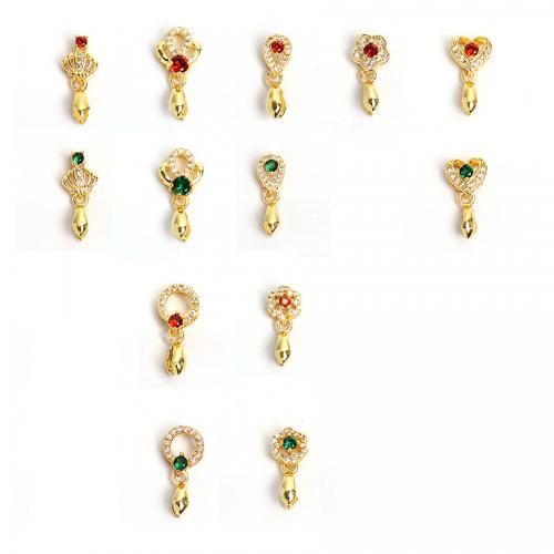 Ottone pizzico Bail, Placcato oro 18K, DIY & stili diversi per la scelta & con strass, 3.50x10mm, Venduto da PC