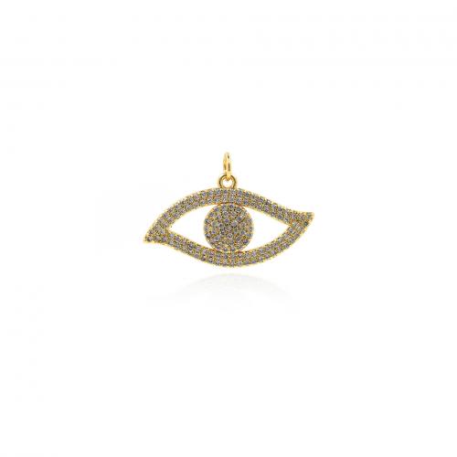 Pendentifs mauvais oeil, laiton, Plaqué or 18K, bijoux de mode & DIY & pavé de micro zircon & creux, protéger l'environnement, sans nickel, plomb et cadmium, 19.50x29.50x2.80mm, Vendu par PC