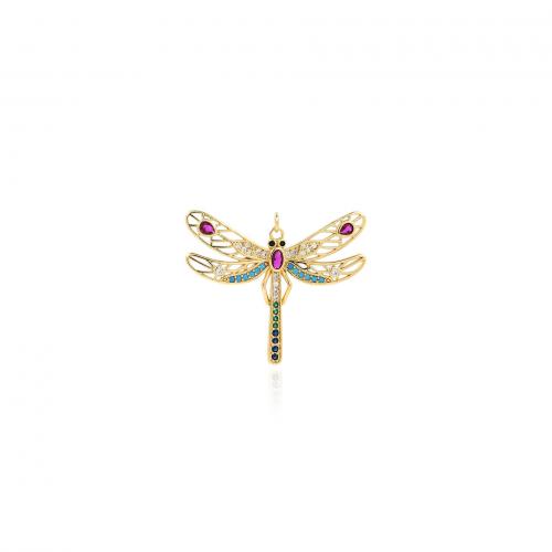 Messing hanger met micro-paved kubieke zirconia's, Dragonfly, 18K verguld, mode sieraden & DIY & micro pave zirconia, gemengde kleuren, nikkel, lood en cadmium vrij, 39x45x2.70mm, Verkocht door PC