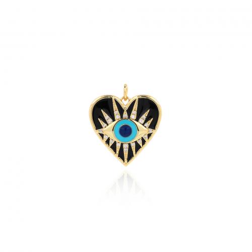 Evil Eye Pendler, Messing, Heart, 18K forgyldt, mode smykker & du kan DIY & Micro Pave cubic zirconia & emalje, blandede farver, nikkel, bly & cadmium fri, 25.50x22.40x3mm, Solgt af PC