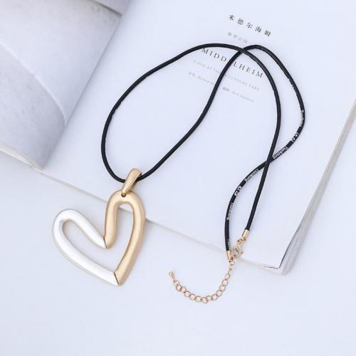 Collier en alliage de zinc Pull, avec cordon en cuir, coeur, bijoux de mode & pour femme, protéger l'environnement, sans nickel, plomb et cadmium, Longueur Environ 80 cm, Vendu par PC