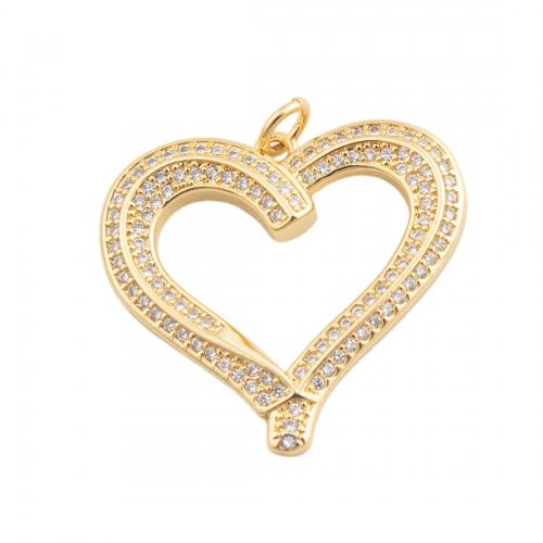 Terningformet Zirkon Micro Pave Messing vedhæng, Heart, mode smykker & Unisex & Micro Pave cubic zirconia, gylden, nikkel, bly & cadmium fri, 24x26.50mm, Solgt af PC