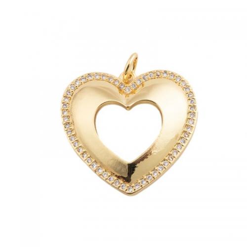 Terningformet Zirkon Micro Pave Messing vedhæng, Heart, mode smykker & Unisex & Micro Pave cubic zirconia, gylden, nikkel, bly & cadmium fri, 21.50x22mm, Solgt af PC