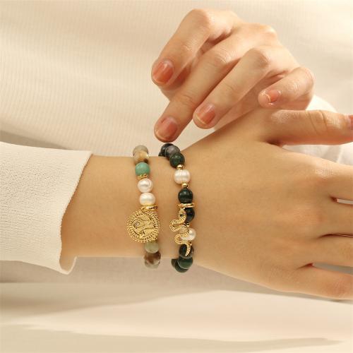 Pulseras de latón, metal, con chips de piedras preciosas & Perlas cultivadas de agua dulce, chapado en color dorado, diferentes materiales para la opción & para mujer, más colores para la opción, libre de níquel, plomo & cadmio, Vendido por UD