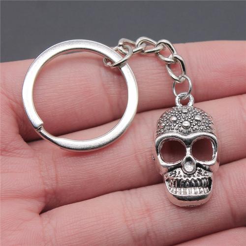 Zink Alloy Key Lås, med Järn, Skull, plated, mode smycken, silver, nickel, bly och kadmium gratis, 28x16mm, Säljs av PC