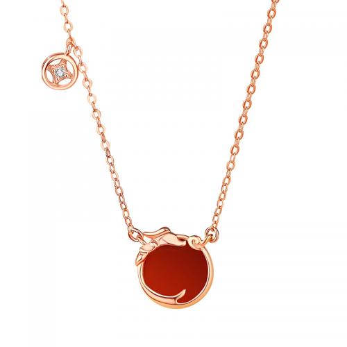 Cubic Zircon Micro Pave 925 Sterling Silver Necklace with Red Agate with 5CM extender chain plated micro pave cubic zirconia & for woman rose gold color Length Approx 40 cm Sold By PC