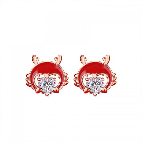 Cubic Zirconia micro pavimenta Sterling Silver Earring, 925 argento sterlina, placcato, Micro spianare cubic zirconia & per la donna & adesivo epoxi, rosso, 10.40x10.09mm, Venduto da coppia