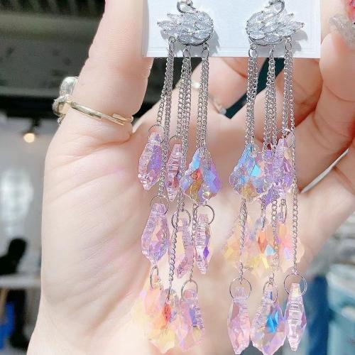 Messing Tassel Earring, met Kristal, Zwaan, platinum plated, mode sieraden & voor vrouw, 135mm, Verkocht door pair