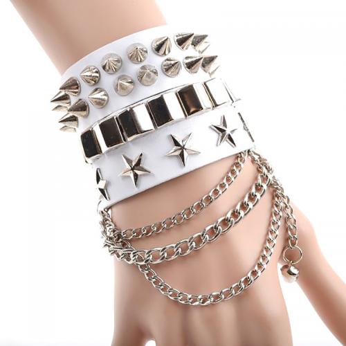 Koeienhuid Armband, met Zinc Alloy, multilayer & Wie th Rive ts één d & punk stijl & voor de mens, wit, Lengte Ca 6.7-8 inch, Verkocht door PC