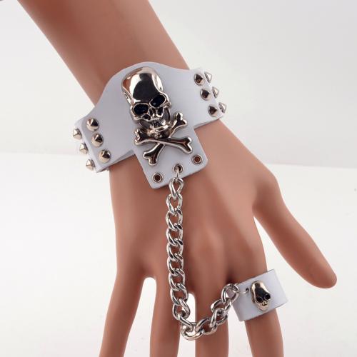 PU Armband, met Zinc Alloy, Schedel, plated, Wie th Rive ts één d & punk stijl & voor de mens, meer kleuren voor de keuze, Lengte Ca 6.9-7.9 inch, Verkocht door PC