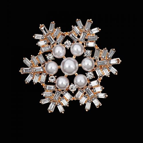 Zinc Alloy Broche Finde, med Plastic Pearl, Snowflake, forgyldt, du kan DIY & med rhinestone, flere farver til valg, nikkel, bly & cadmium fri, 45x45mm, Solgt af PC