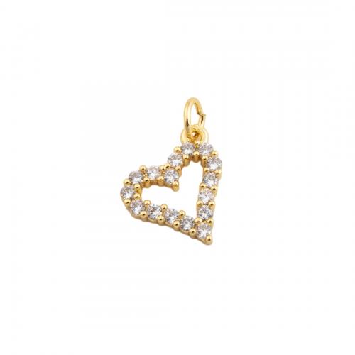 Cubic Zirconia Micro Pave bronze Pingente, cobre, Coração, joias de moda & micro pavimento em zircônia cúbica & para mulher, dourado, níquel, chumbo e cádmio livre, 14x11.50mm, vendido por PC