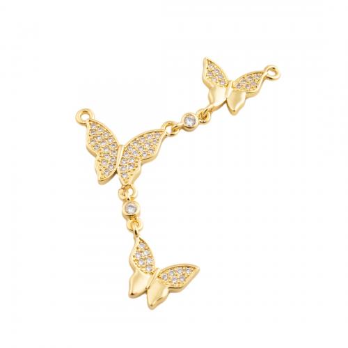 Cubic Zirconia Micro Pave bronze Pingente, cobre, Borboleta, micro pavimento em zircônia cúbica & para mulher & dois furos, dourado, níquel, chumbo e cádmio livre, 41x36.50mm, vendido por PC