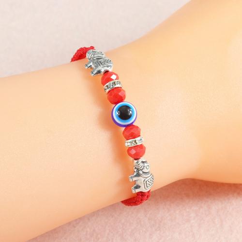 Bracelet Evil Eye bijoux, Cordon de noeud, avec résine & alliage de zinc, éléphant, Placage de couleur argentée, bijoux de mode & unisexe & réglable, plus de couleurs à choisir, Longueur Environ 14-28 cm, Vendu par PC