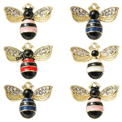 Zinc Alloy émail Pendants, alliage de zinc, abeille, Placage de couleur d'or, DIY & pavé de micro zircon, plus de couleurs à choisir, protéger l'environnement, sans nickel, plomb et cadmium, 23x19mm, 6PC/sac, Vendu par sac