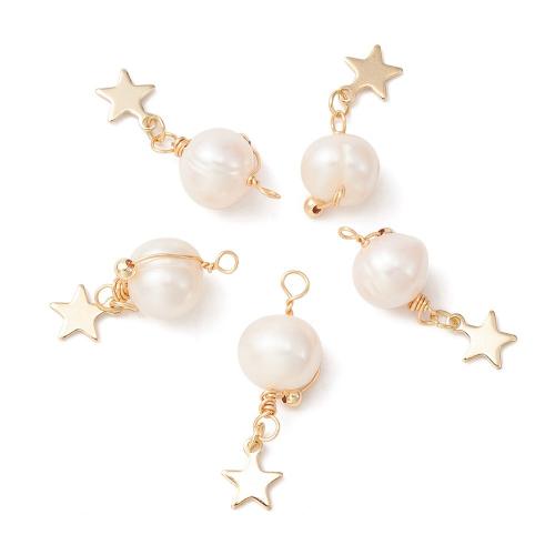 Roestvrij stalen sieraden Hangers, 304 roestvrij staal, met Plastic Pearl, Ster, gold plated, DIY, wit, 5pC's/Bag, Verkocht door Bag