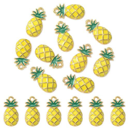 Zinc Alloy émail Pendants, alliage de zinc, ananas, Placage de couleur d'or, DIY, Jaune, 10PC/sac, Vendu par sac