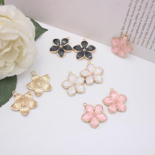 Zinc Alloy Enamel Pendants Flower plated DIY nickel lead & cadmium free Sold By Bag