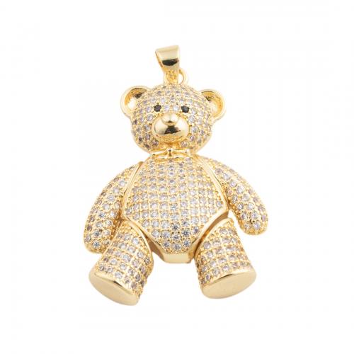 Cubic Zirconia Micro Pave bronze Pingente, cobre, Urso, joias de moda & micro pavimento em zircônia cúbica & para mulher, dourado, níquel, chumbo e cádmio livre, 37x26mm, vendido por PC