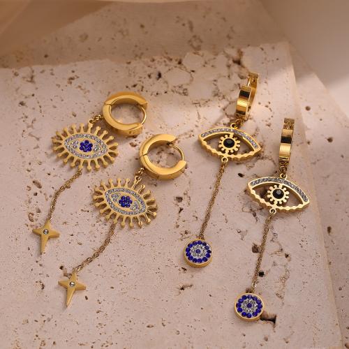 Evil Eye Örhängen, Titan Stål, guldfärg pläterade, olika stilar för val & micro bana cubic zirconia & för kvinna, fler färger för val, Säljs av Par