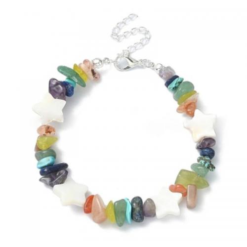 Gemstone Armbånd, gemstone Chips, med Shell, Stjerne, for kvinde, blandede farver, Size: 5-8mm, Solgt af PC