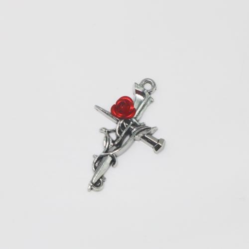 Pendentifs croix en alliage de zinc  , Placage, DIY, argent, protéger l'environnement, sans nickel, plomb et cadmium, 23.30x38mm, Vendu par PC