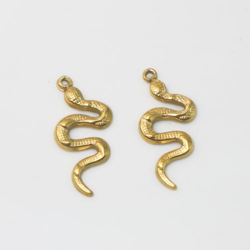 Rostfritt stål Animal Hängen, 304 rostfritt stål, Snake, plated, DIY, gyllene, 13.50x31mm, Säljs av PC