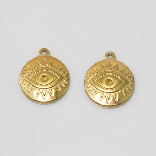 Evil Eye Hangers, 304 roestvrij staal, Ronde, plated, DIY, gouden, 17.20x20.20mm, Verkocht door PC