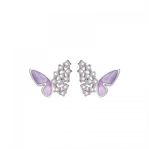 Pendientes de Micro Pavé de Zirconía Cúbica en Plata de Ley, plata de ley 925, Mariposa, chapado, micro arcilla de zirconia cúbica & para mujer & pegamento de gota, más colores para la opción, 16.67x15.07mm, Vendido por Par