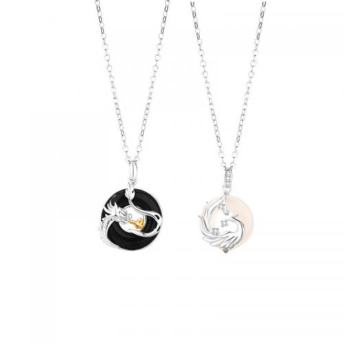 Kubieke Zircon Micro effenen Sterling zilveren ketting, 925 Sterling Zilver, met witte Chalcedoon & Zwarte Agaat, plated, uniseks & micro pave zirconia, meer kleuren voor de keuze, Verkocht door PC