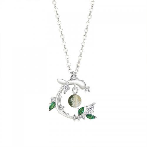 Cubic Zircon Micro bana Sterling Silver Halsband, 925 Sterling Silver, med Green Phantom Quartz, med 5CM extender kedja, plated, micro bana cubic zirconia & för kvinna, platina färg, Längd Ca 40 cm, Säljs av PC